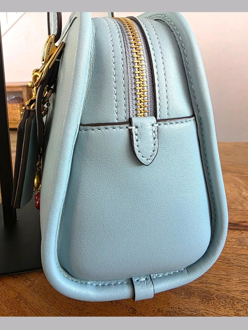 COACH Swing Zip 20 Shoulder Bag in Light Blue Brass NEW